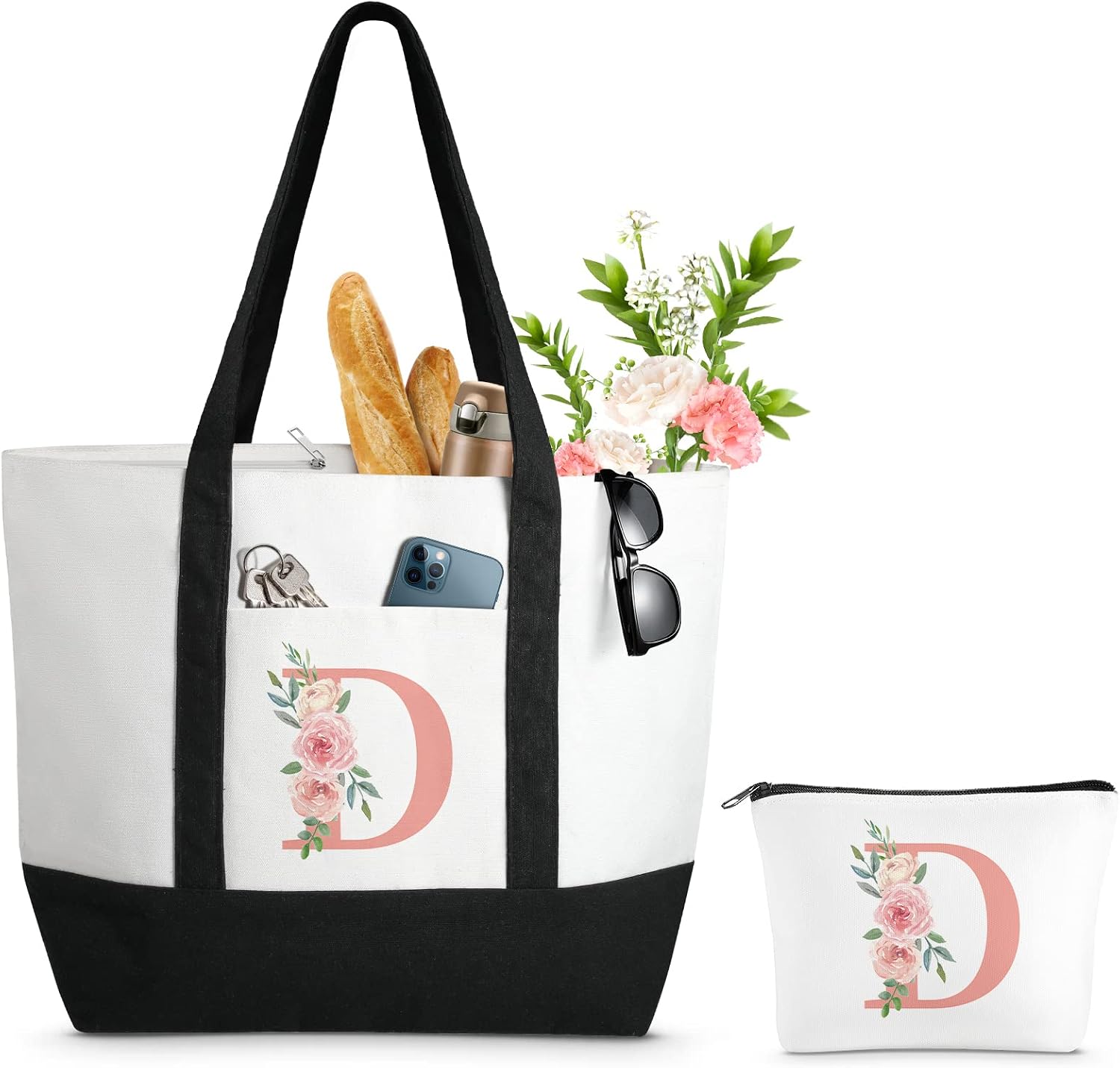 TRSODD Mothers Day Gifts for Mom Large Tote Bag and Makeup Bag Birthday Gifts for Women Wife Grandma Daughter Sister Friends Bridesmaid D