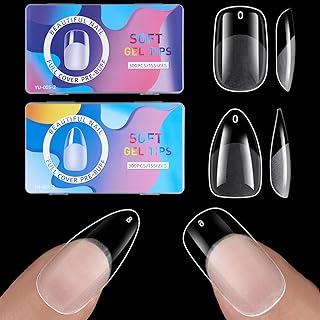 BlueZOO Gel Almond & Squoval Nail Tips 600Pcs - Medium 2 Shapes Acrylic Fake Nails Pre-etching Tapered Square and Almond Press On False Nail for Extension Manicure Home DIY Salon Supplies, 15 Sizes
