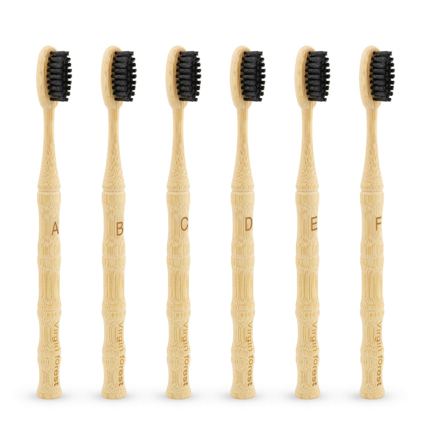 Pack of 6 Eco-Friendly Bamboo Toothbrushes with Charcoal Low Tox