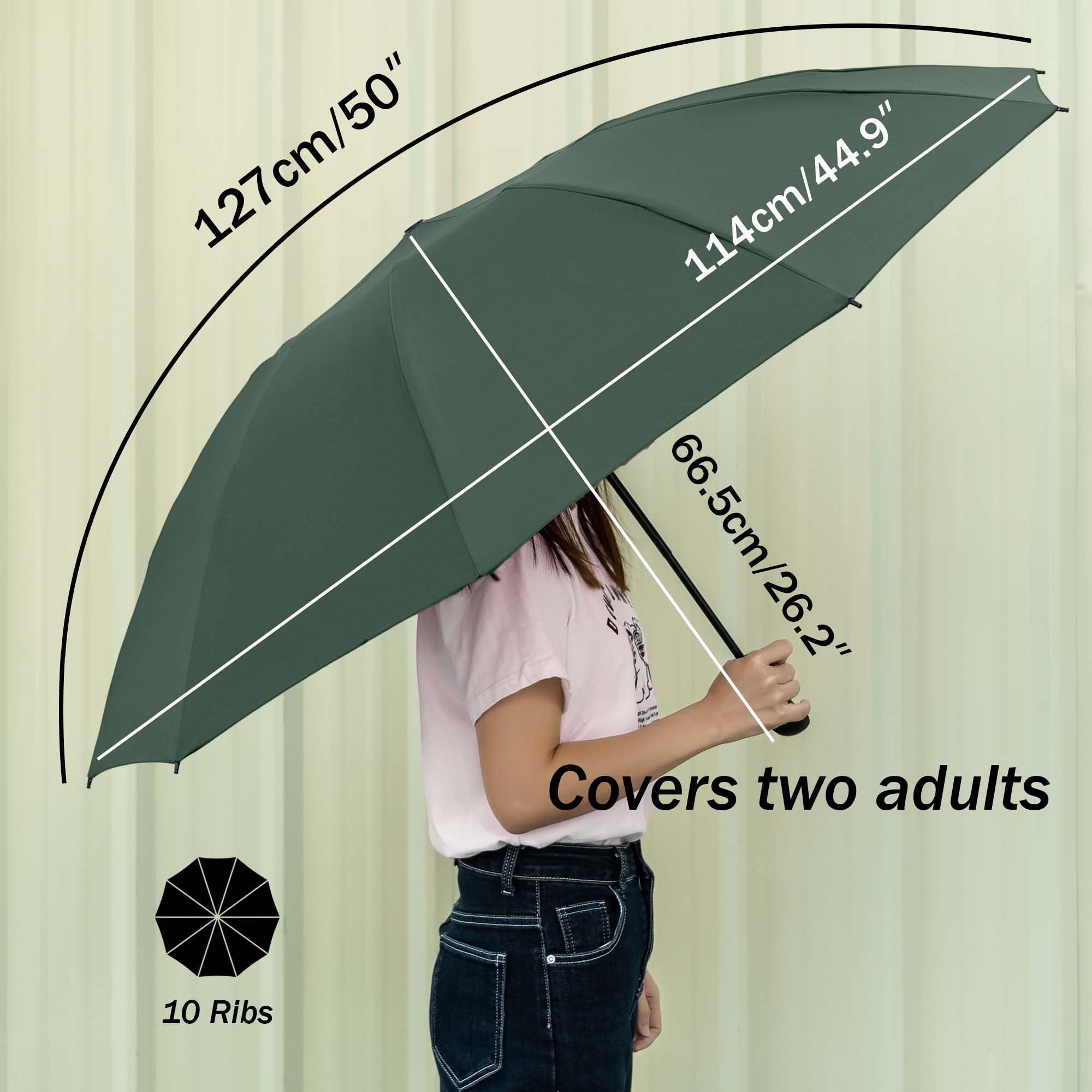 Conlun Ombrello pieghevole antivento pioggia compatto anti-tempesta - automatico verde per uomo, rivestimento in Tessuto 210T, ombrello inverso da 114 cm, grande 10 ossa Regali di Natale