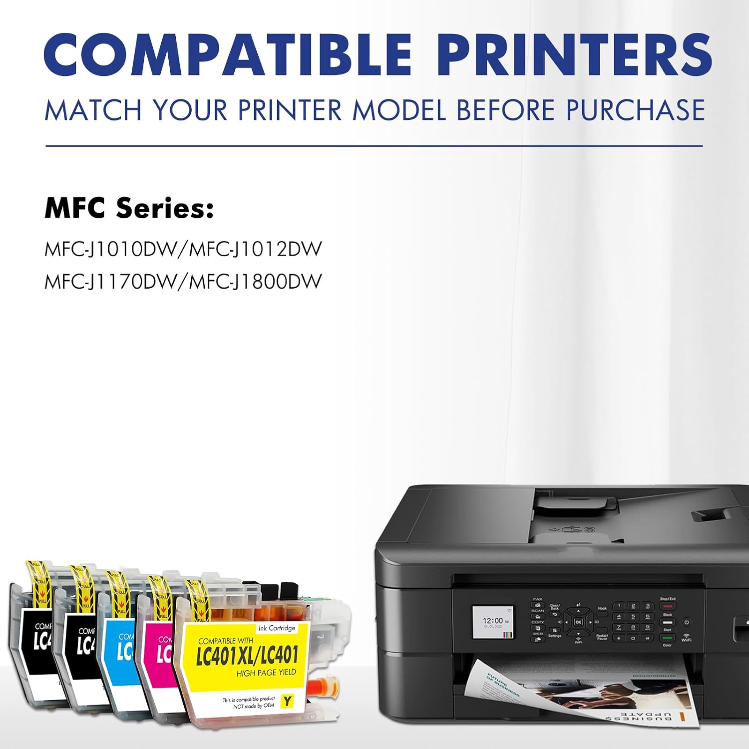LC401XL LC401 MFC-J1010DW Ink Cartridges for Brother Printer LC 401 401XL for MFC-J1010DW MFC-J1170DW MFC-J1012DW MFC-J1800DW MFC J1010DW - 5 Pack High Yields Black Cyan Magenta Yellow