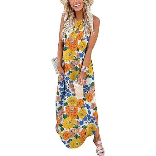 ANRABESS Women's Casual Loose Sleeveless Beach Dress Criss Cross Slit Side Summer Maxi Sun Dresses