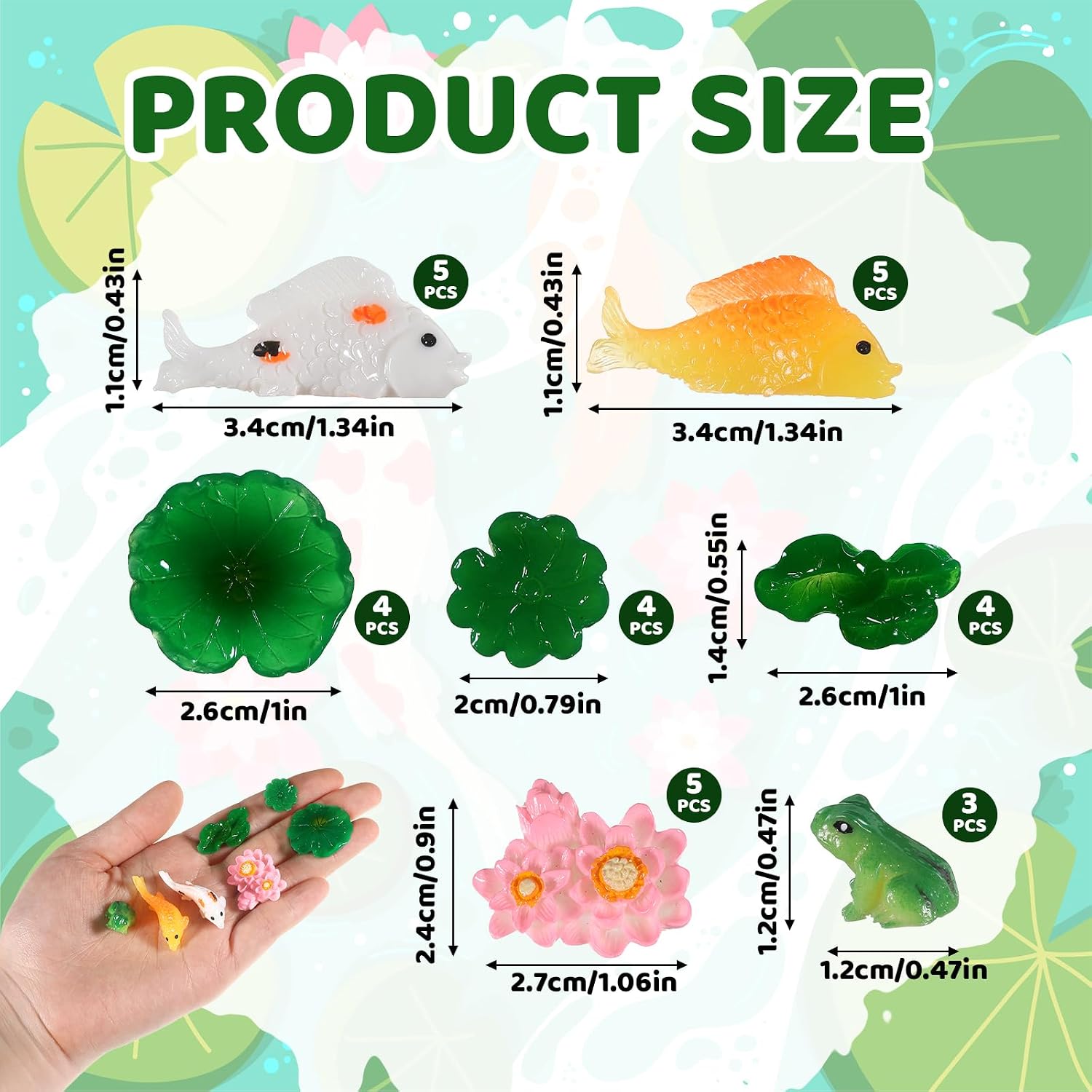 30Pcs Mini Resin Lotus Pond Figurines, Cute Mini Fish Figurines image 2