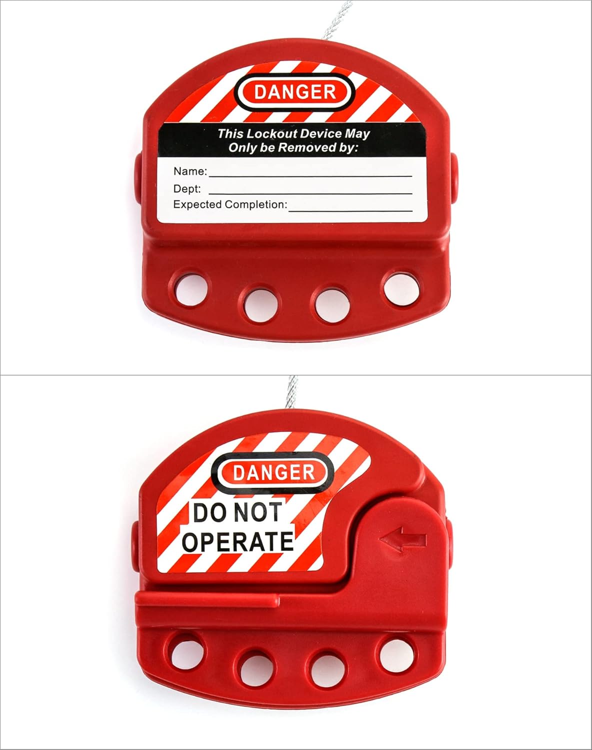 QWORK Lockout Tagout Cable Lock, 4 Pack Adjustable Steel Vinyl Coated Cable Lockout, 3/16" Diameter, 5.9' Length, Red