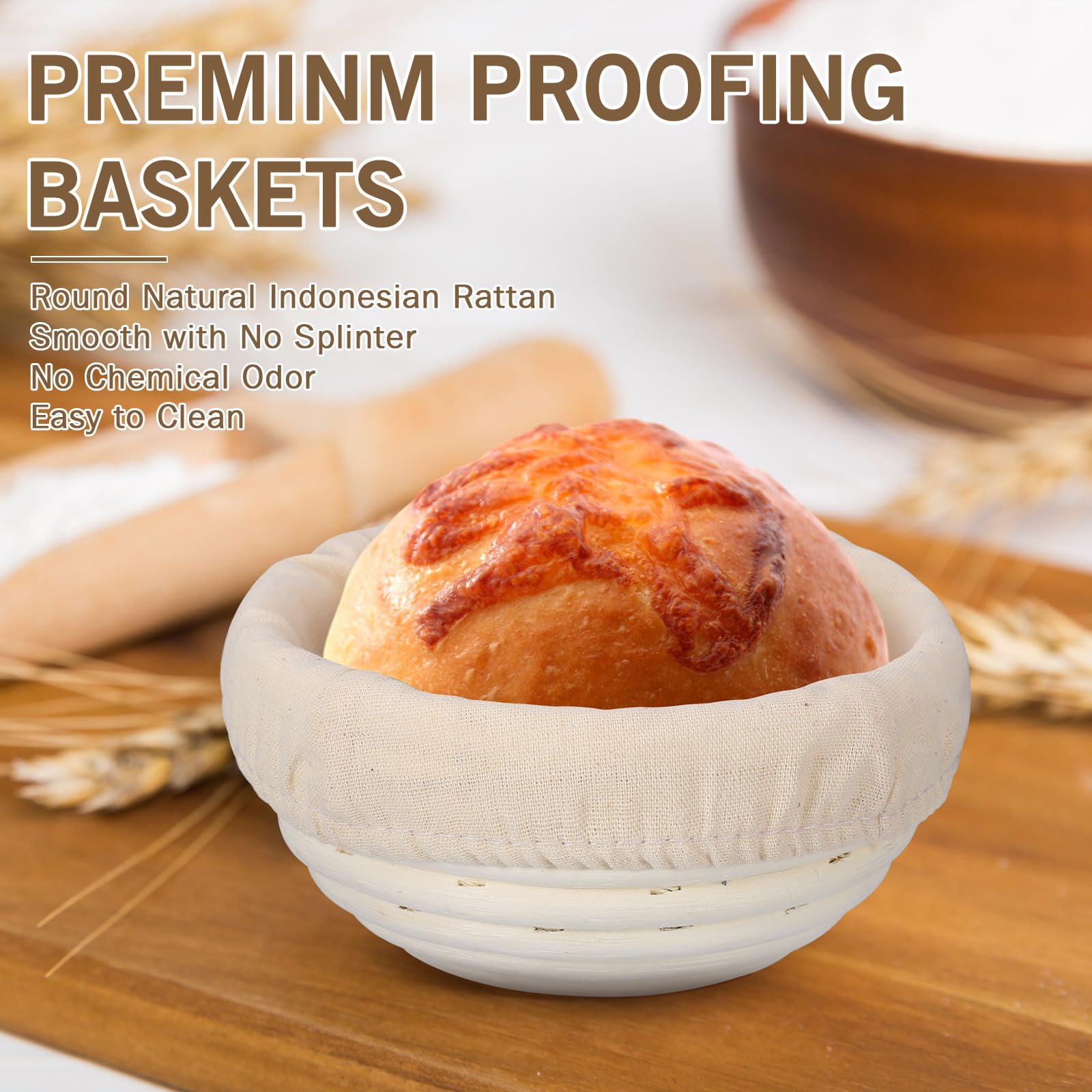 FoldTier 20 Stück Brotgärkörbe, 12,7 cm, rund, Teig, Sauerteigkorb-Set, Rattan, Bäckerei, Brotbackschale mit Leineneinsatz, Brotbackzubehör für Backstarter, Profis und Hobbybäcker