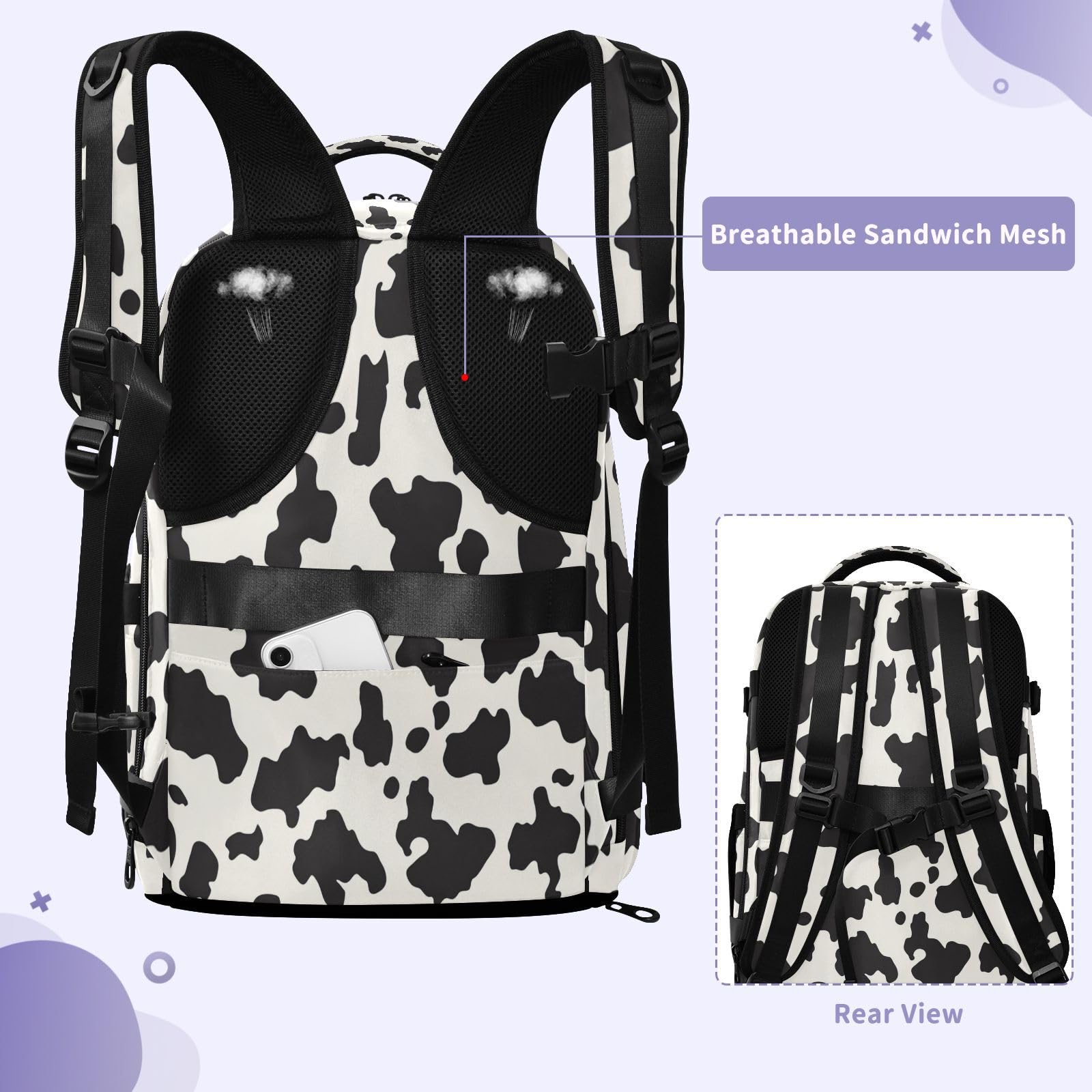 Plecak Torebka Travel Essentials For Men Work 20L | Stylowa torba do szkoły beżowa czarna krowa nadruk 15,6 torba na laptopa do samolotów mochilas para viajes en avion 20L