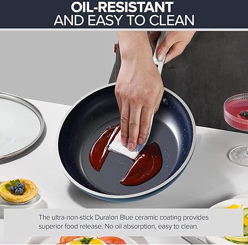 Miniatura 8 de Nuwave Juego de utensilios de cocina de 7 piezas de cerámica azul Duralon con revestimiento antiadherente, resistente a los arañazos, sin PFAS, apto