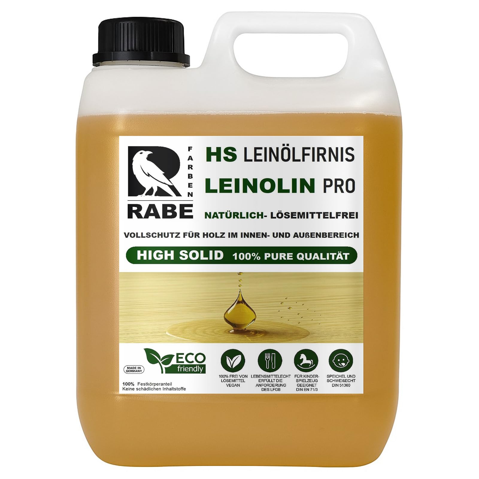 RABE Holzöl Leinolin Pro Leinölfirnis biologischer Holzschutz Lebensmittelecht Natur High Solid Natürlich (5 Liter)