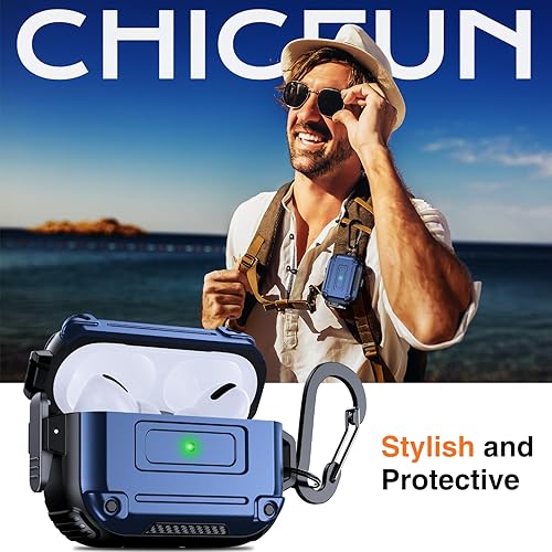 Miniatura 7 de Chicfun Armour Lock - Funda para AirPods Pro de 2 generación con bloqueo seguro y llavero, compatible con MagSafe protección resistente de 360