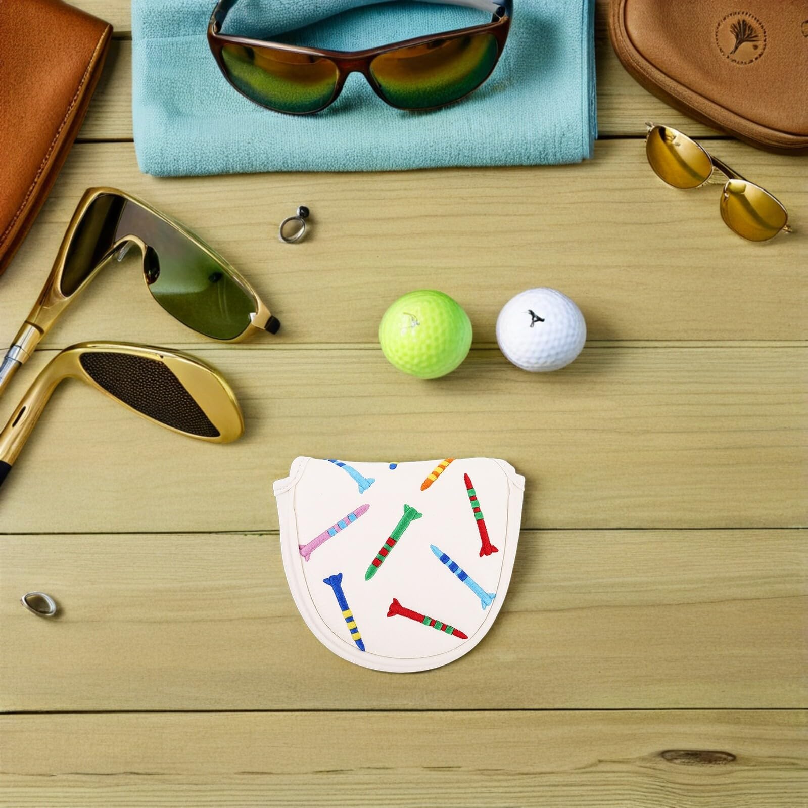 MAGICLULU Copri Putter da Golf Colore Bianco in Pu con Rivestimento Interno in e Design Ricamato, Protezione per di da Golf, Golfistico