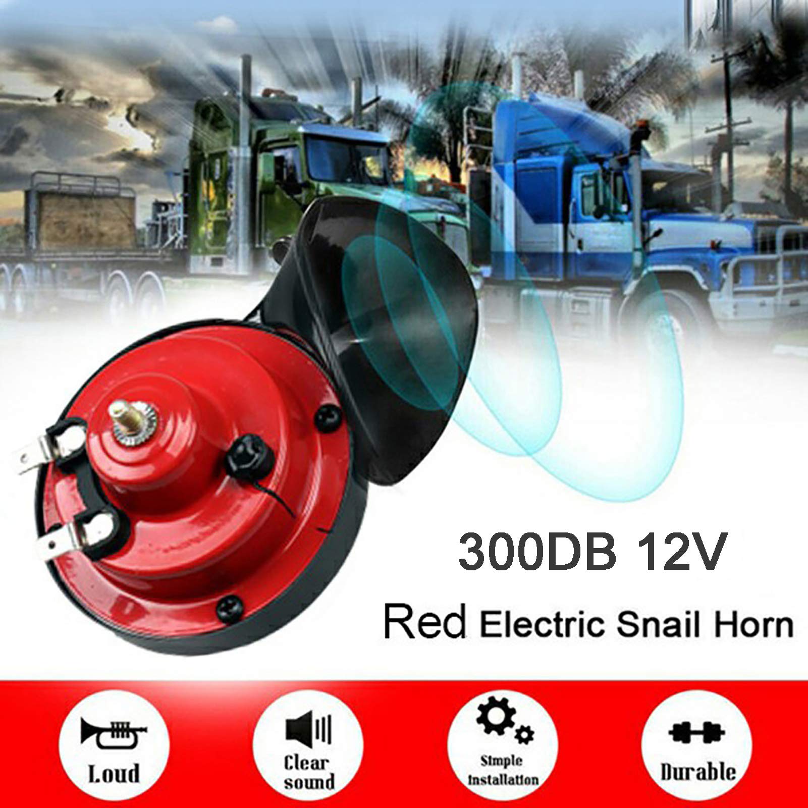 Train Horns for Trucks 300db, Loud Air Electric Snail Horn, 12V Waterproof Train Horns Kit Super Loud for Car Motorcycle Truck Boat (1 pc)