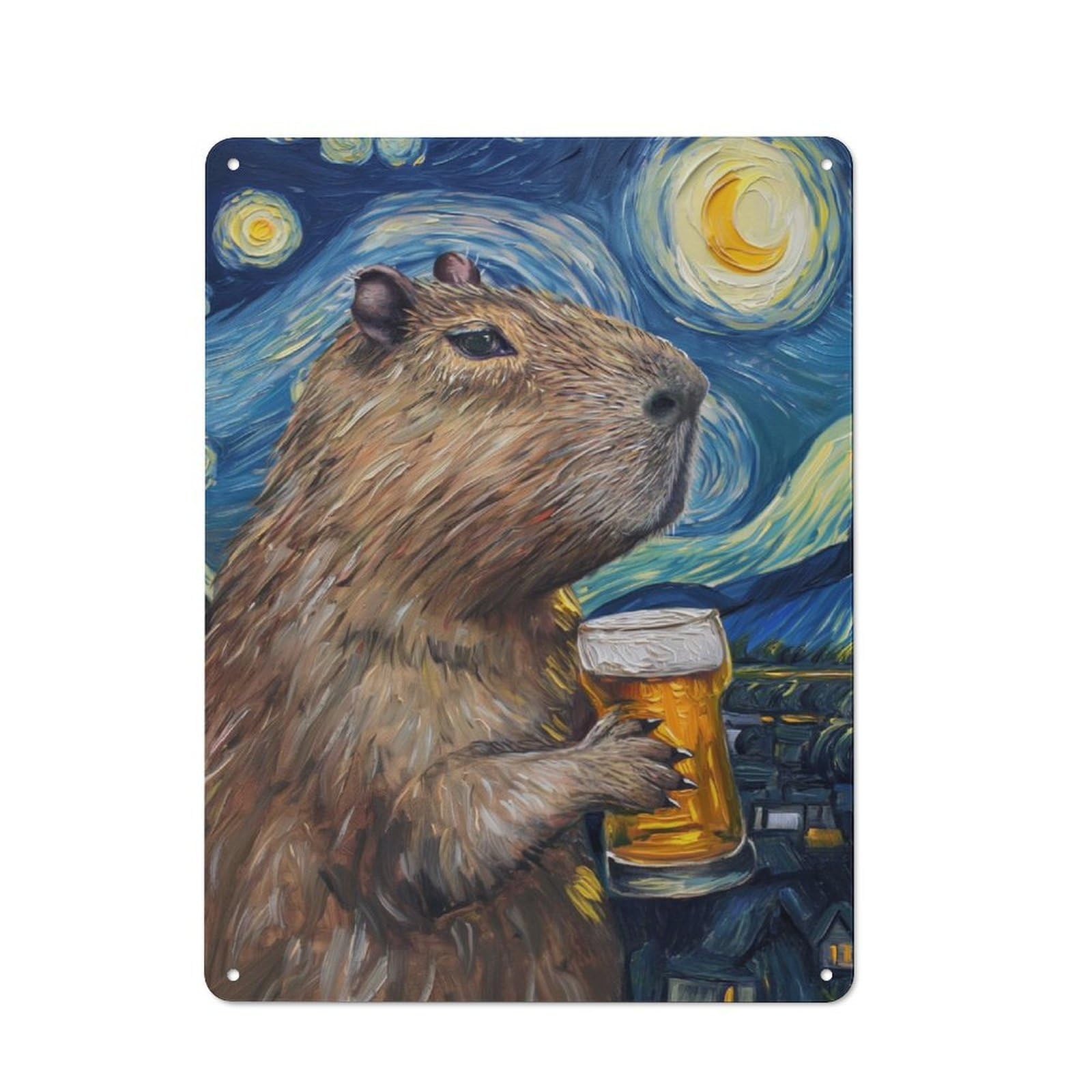 Junmoney Capybara Drinking Beer Vintage Metal Plaque 40X30cm For Man Cave Or Games Room, For An Autumn Update To Man Cave And Games Room