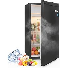 Garvee 3.2 Cu Ft Mini Fridge with Freezer, Single Door Compact Refrigerator for Bedroom, Office, Dorm, Apartment, Adjustable Thermostat, 2 Shelves, Can Dispenser, Reversible Door, Black