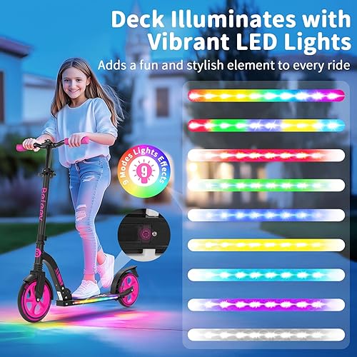 Miniatura 2 de BELEEV V8 Scooters para niños a partir de 6 años con cubierta iluminada, scooter plegable de 2 ruedas para adultos y adolescentes, 4 de altura