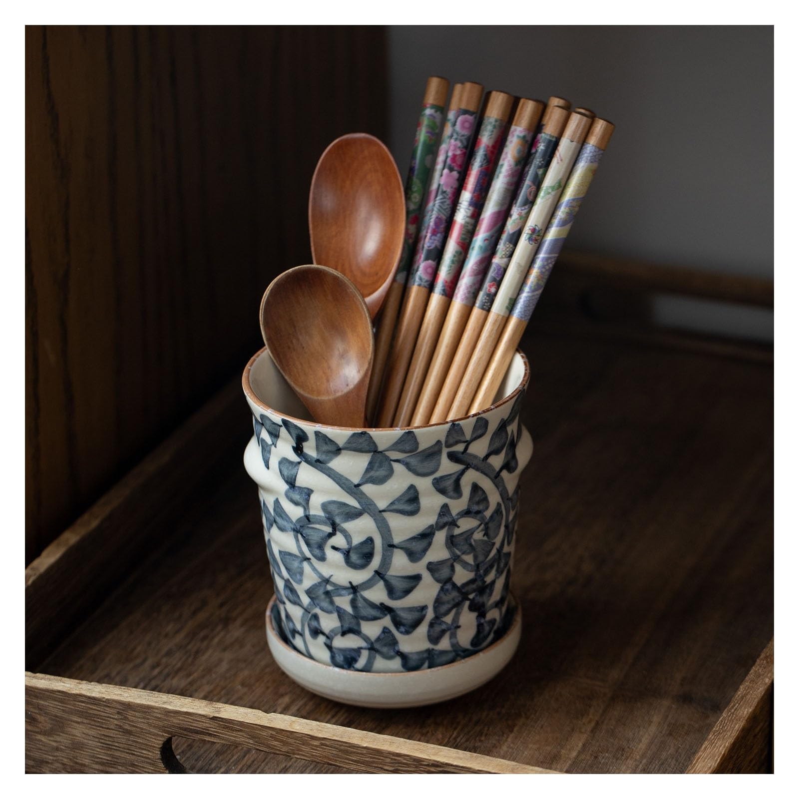 Support de baguettes en céramique, égouttoir à couverts vintage pour comptoir de cuisine, organiseur d'ustensiles multifonction pour comptoirs bien rangés, accessoire de cuisine essentiel