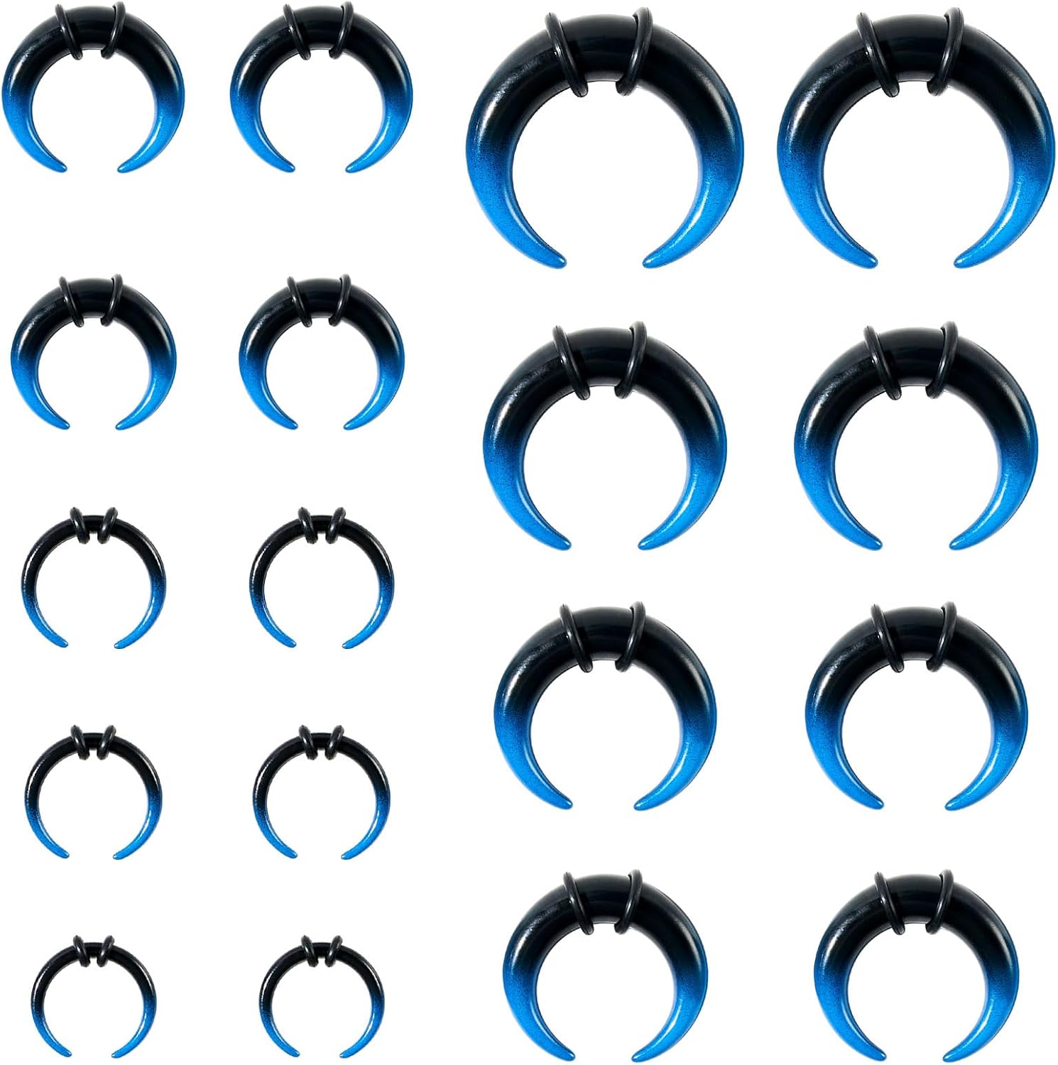 18Pcs Septum Stretching Kit 14G-00G - Pincher C Shape Buffalo Piercing Kit With Tapers for Ear Gauges and Rings - Black O-Rings for Nose and Ear
