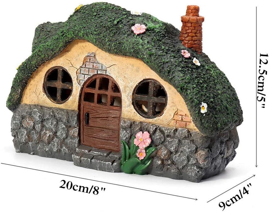 8" Fairy House Garden Statue, LED Lawn Yard Light Outdoor Garden with Solar Powered Decor Cottage Figurines for Outdoor Home Yard Decor