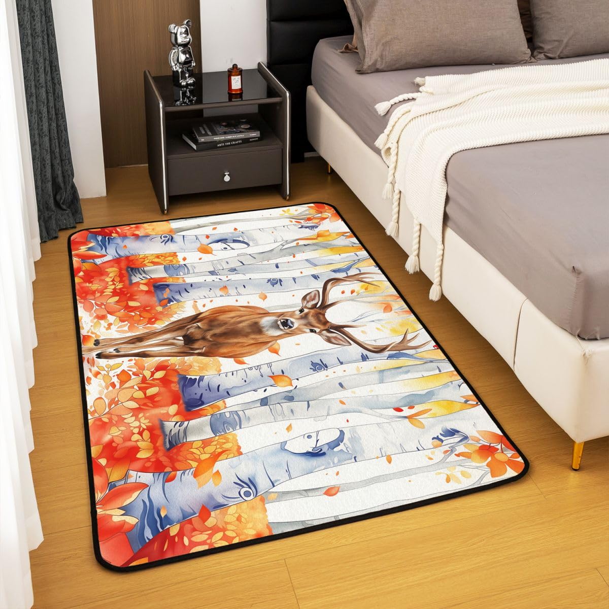 Dywan 3D z jeleniem, 100 x 150 cm, rośliny rolnicze, do sypialni, dywan dla dzieci, nastolatków, akwarela, jesień, motyw do wnętrz, mata do dekoracji domu
