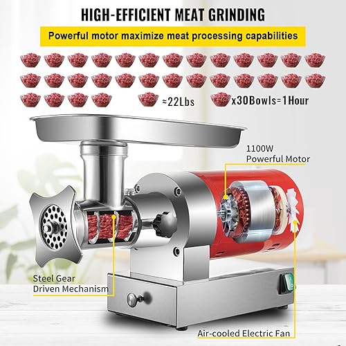 Miniatura 4 de VEVOR Molinillo eléctrico de carne máquina picadora de carne de 661 librashora de 1100 W picadora eléctrica de carne de 15 HP con 2 platos de