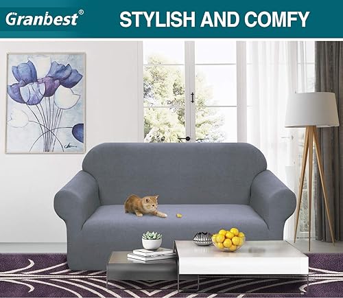 Miniatura 2 de Granbest Funda de sofá impermeable de alta calidad, funda de sofá de alta elasticidad, funda de sofá de tela súper suave (gris claro, mediano)