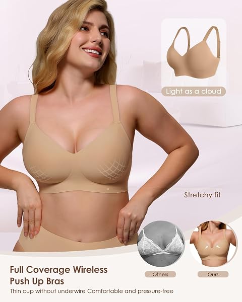 As Fairy Womens Soft Comfortable No Underwire Bras V Neck Seamless Push Up Bralettes Full Coverage Tshirt Brassiere - 5