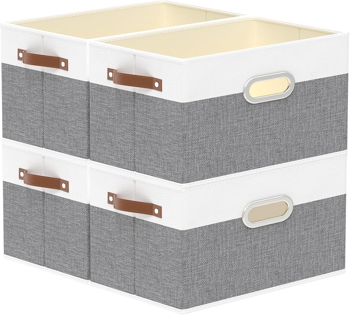 Fabric Storage Baskets,13.0x9.1x7.9in,White/Grey,4-Pack | Foldable Storage Bins for Shelves, Closet Bins for Organization, Collapsible Storage Baskets for Towels, Rectangle Basket
