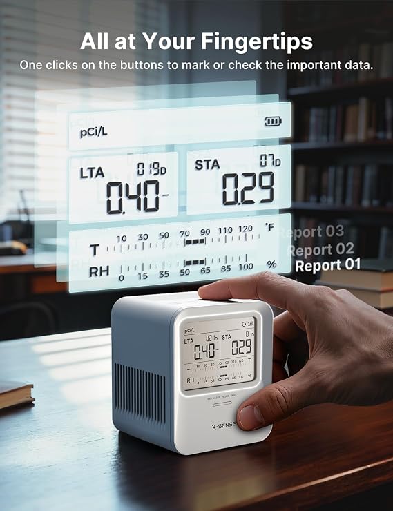 X-Sense Radon Detector for Home, Audible & Visual Alerts, XR0B-SR | Up to 90% Accuracy in 7 Days, 999-Day Radon Tracking, One-Touch Reset, Multi-Room Use, Temperature & Humidity Range Display