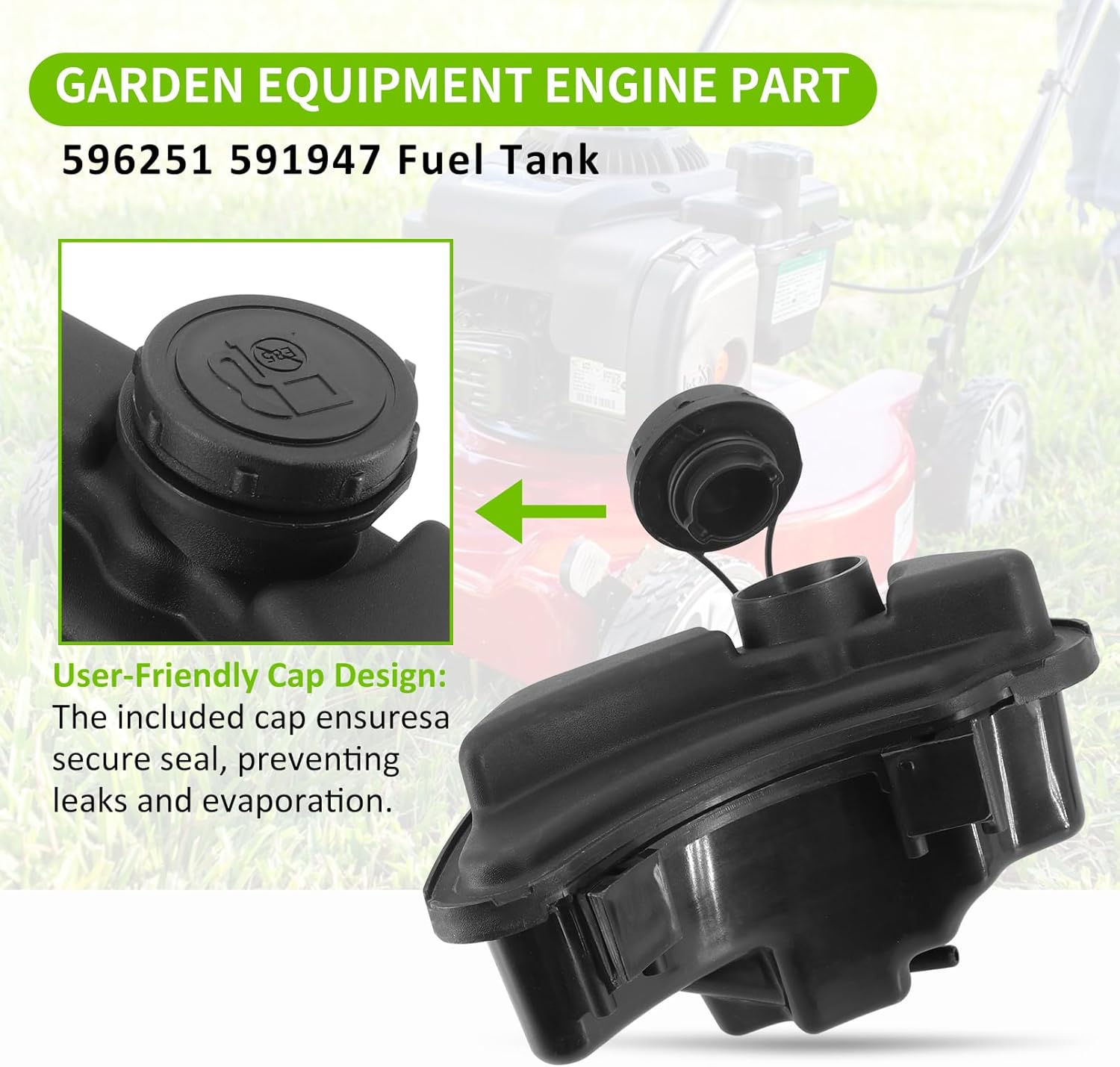 596251 Engine Fuel Tank w/ Fuel Line & Fuel Shut-Off Valve for Lawn & Garden Equipment, Black