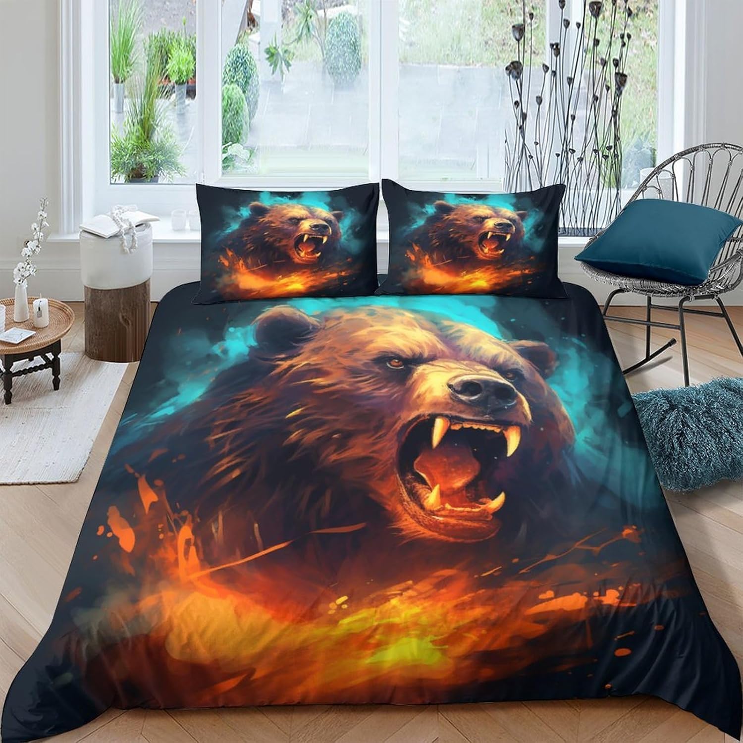 Housse de couette 200x200 ours en microfine 3D imprimé avec 2 taies d'oreiller