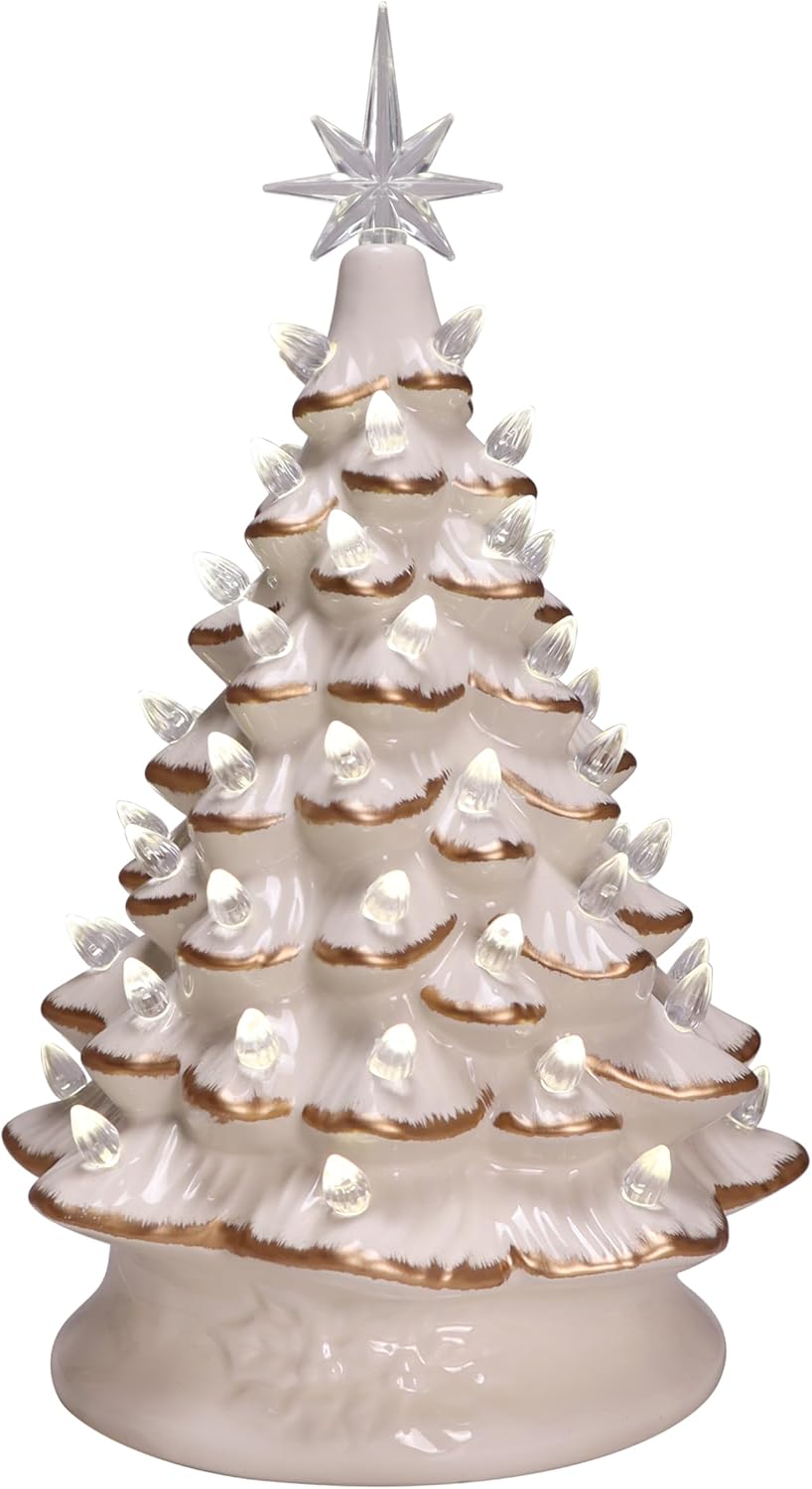 Ceramic Tree 14.25" Light Up Ivory Ceramic Christmas Tree