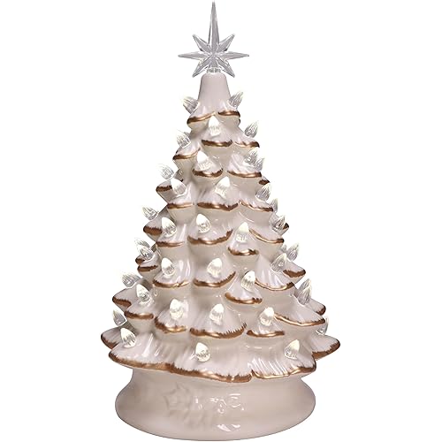Ceramic Tree 14.25" Light Up Ivory Ceramic Christmas Tree