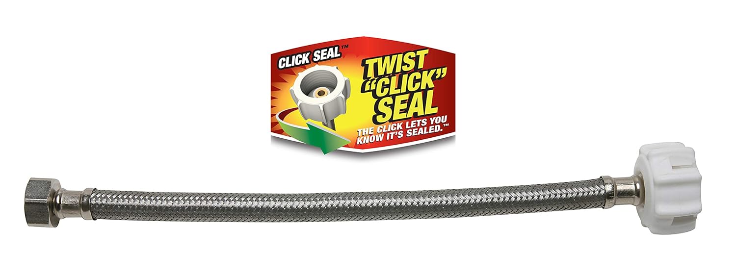 Fluidmaster B1T12CS Click Seal Connector, Braided Stainless Steel - 3/8" Female Compression Thread x 7/8" Female Ballcock Thread, 12" Length