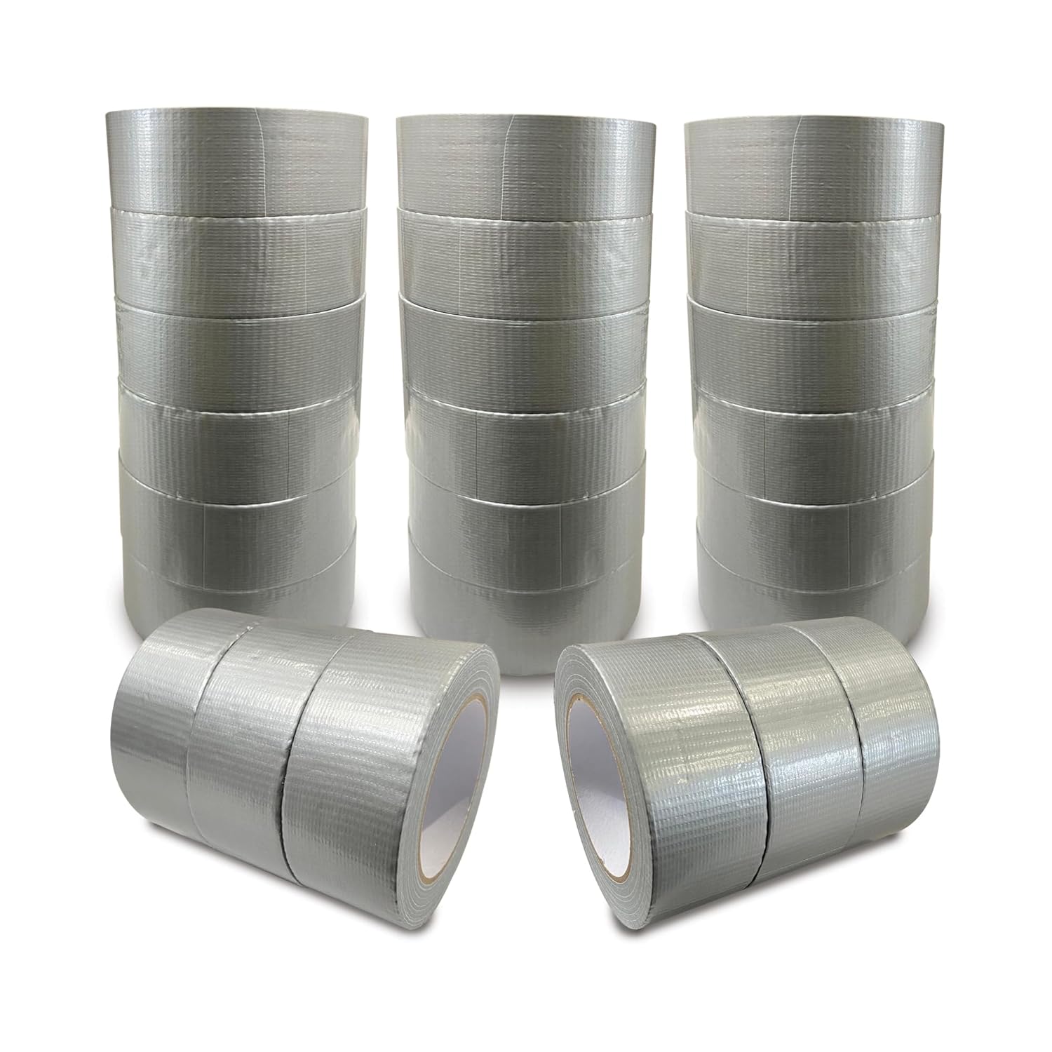 JeeJaan® 24 Rolls of Silver Duct Tape 50mm x 50m Heavy Duty Gaffer Tape for Electrical Plumbing and Outdoor Use Strong Waterproof Adhesive Ideal for Sealing Fixing Wrapping and Repairing