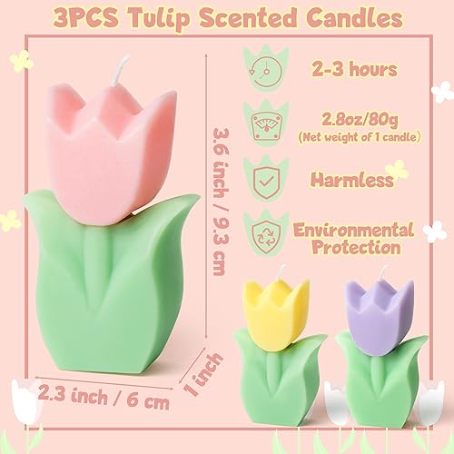 Miniatura 2 de COcnny 3 velas decorativas de tulipán, velas perfumadas en forma de tulipán, decoración estética de flores, parafina, cera de soja, velas de