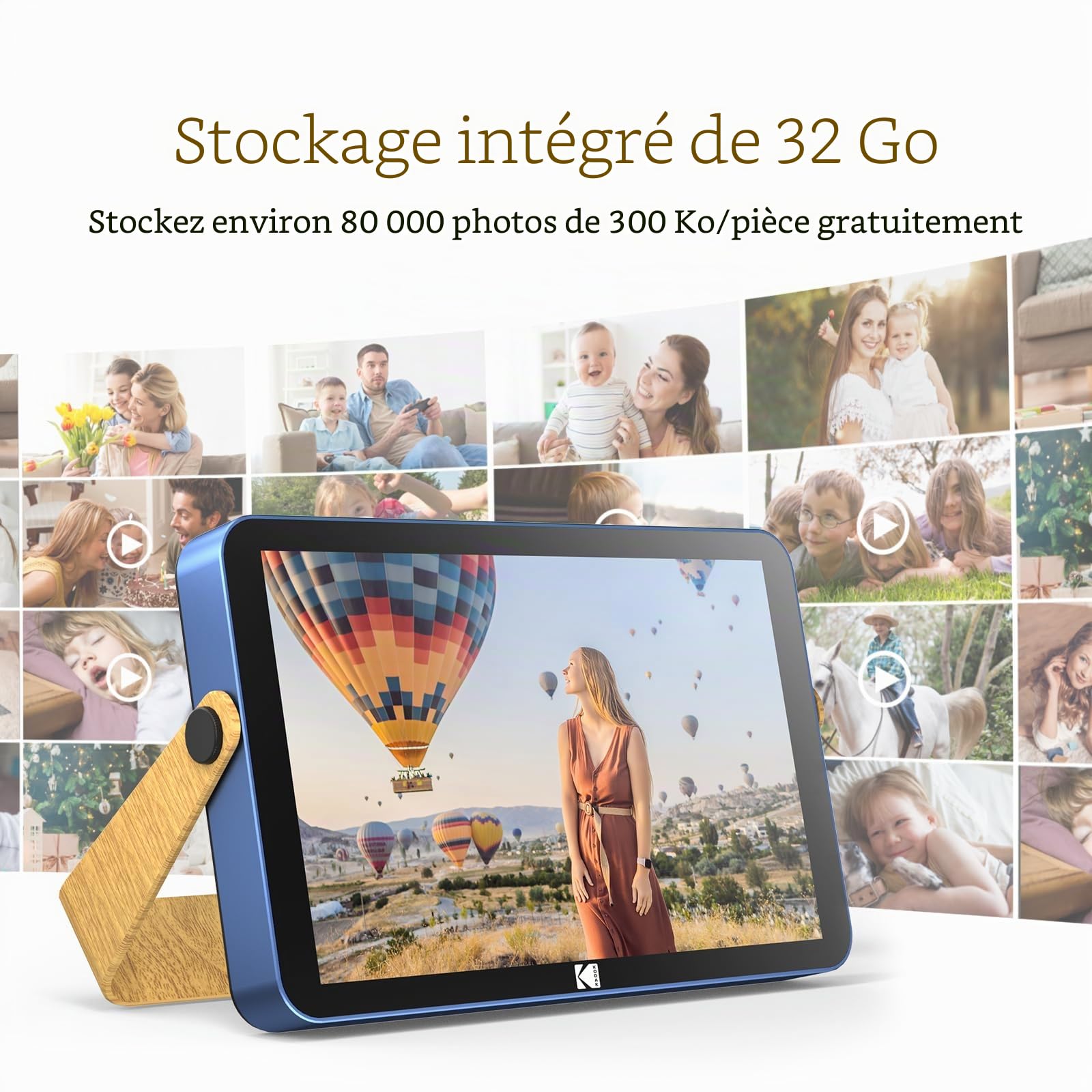 KODAK Cadre Photo Numérique, Cadre Numérique Photo WiFi 10 Pouces, Batterie Intégrée de 4000mAh, Mémoire de 32 Go, Écran Tactile IPS HD, Partage de Photos, Musique et Vidéos Via Une App/E-Mail/USB
