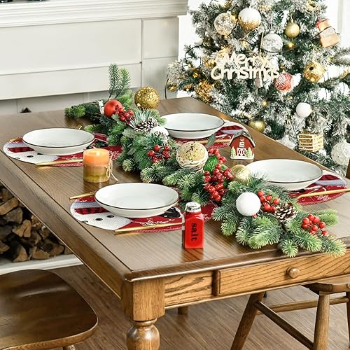 Miniatura 5 de Artoid Mode Juego de 4 manteles individuales de invierno con diseño de muñeco de nieve rojo Let It Snow de 15 pulgadas para decoración de comedor