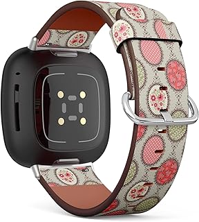CJBROES Replacement Leather Watch Band, Compatible with Fitbit Versa 3 and Fitbit Sense of Wristband Bracelet Accessory - Vintage-Fabric