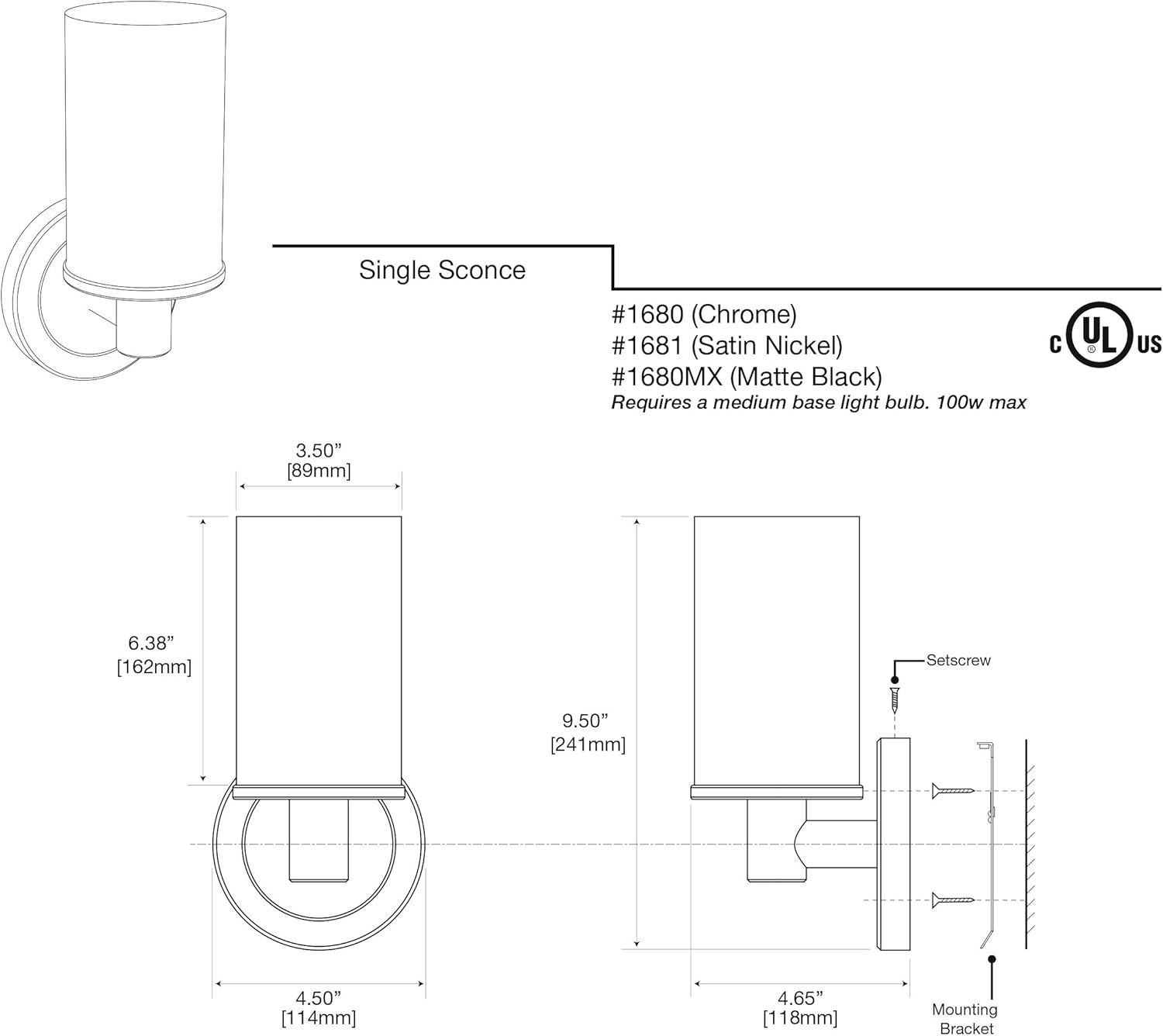 Gatco 1680 Latitude II 9.5" H Single Sconce, Chrome/Wall Mounted Bathroom Vanity One Sconce Lighting Fixture with Frosted Glass Shade