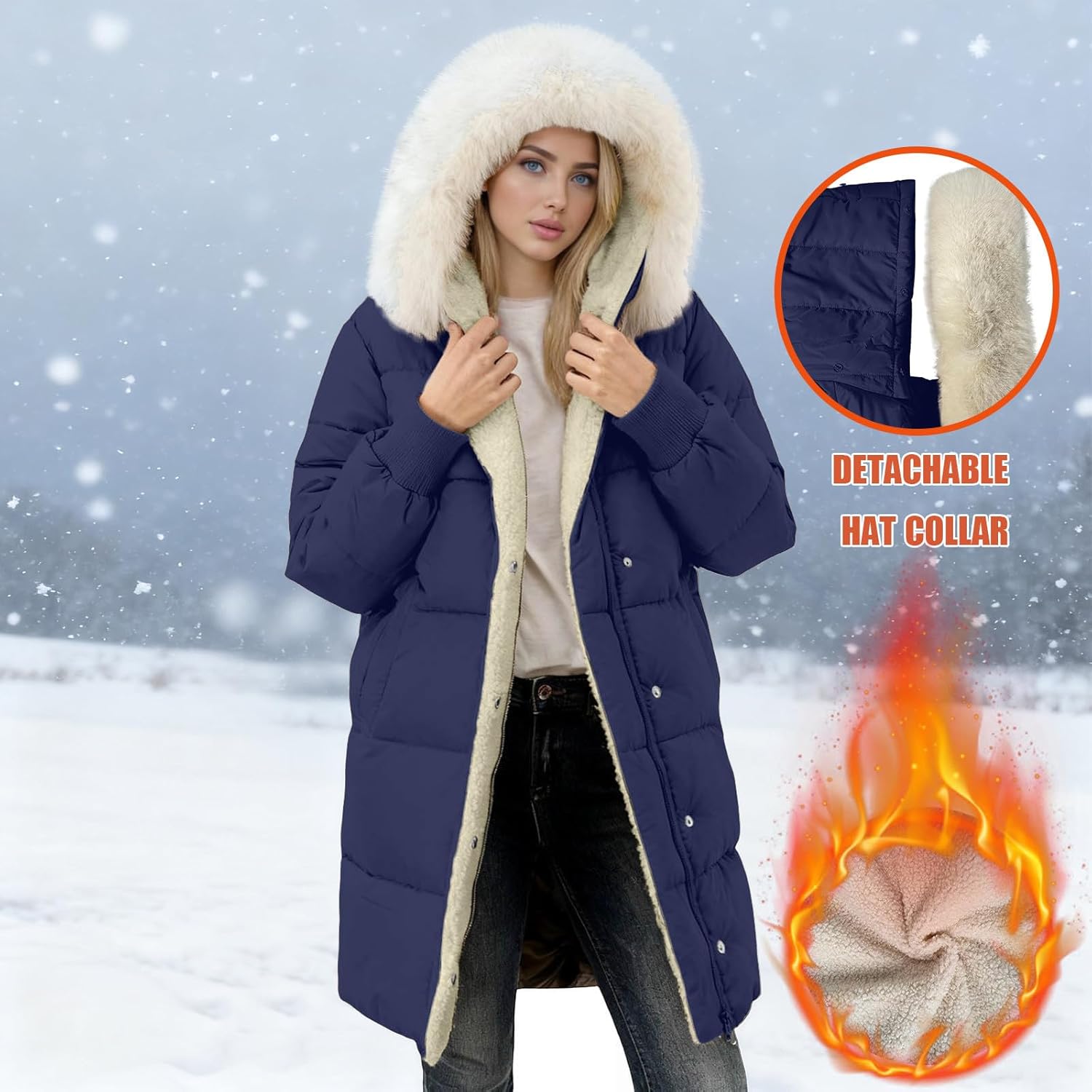 Womens Winter Parka Long Waterproof Snow Jacket Windproof Warm Down Coat Detachable Fur Hooded Cold Weather