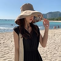 Vista 59 de Sombrero de sol de ala súper ancha para mujer, de algodón, plegable, reversible, con borde con cable, protección UV, verano, playa, viajes, jardín