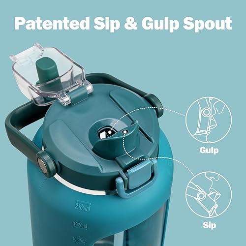 Miniatura 3 de Botella de agua de vidrio de 72 onzas con popote 2 en 1 y tapa de chug, botella de vidrio motivacional grande con marcador de capacidad y funda