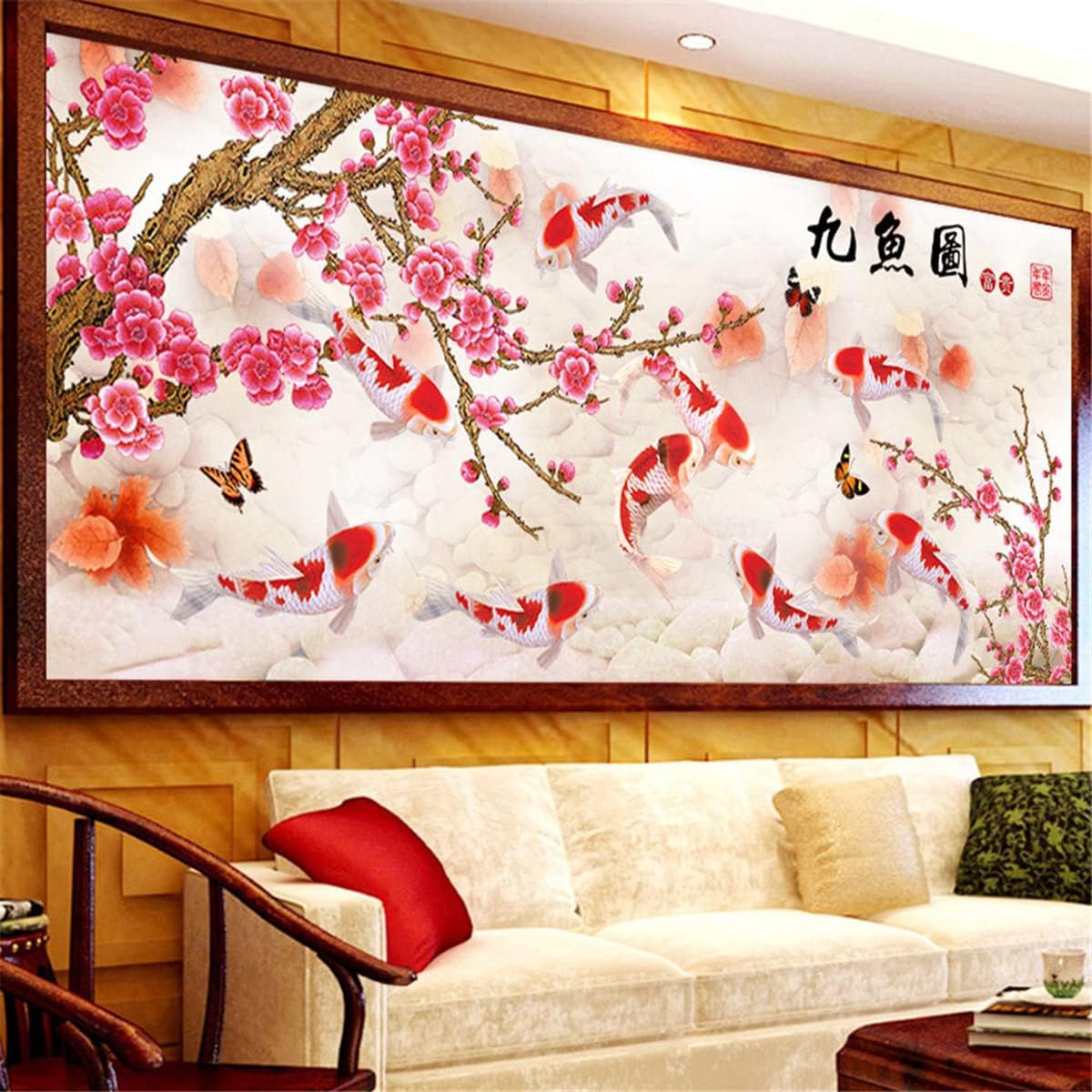 Instarry 5D DIY Diamond Painting Large Size Nine Fish Koi Cross Stitch Mosaic Living Room Bathroom Decor Wall Art Arts and Crafts 55.1x27.6 inch