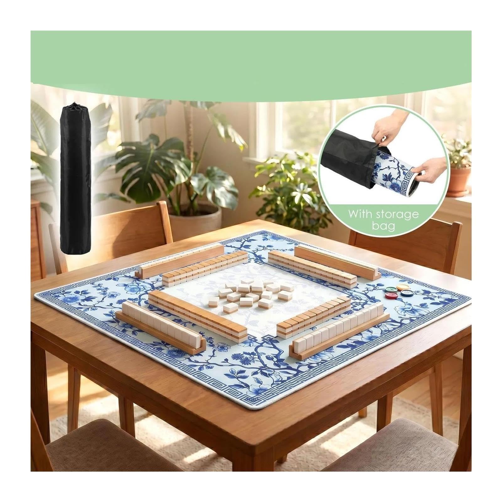 Tappeto Mahjong Tappetino da tavolo Mahjong Carte poker Nove gioco in gomma antiscivolo(Pink)
