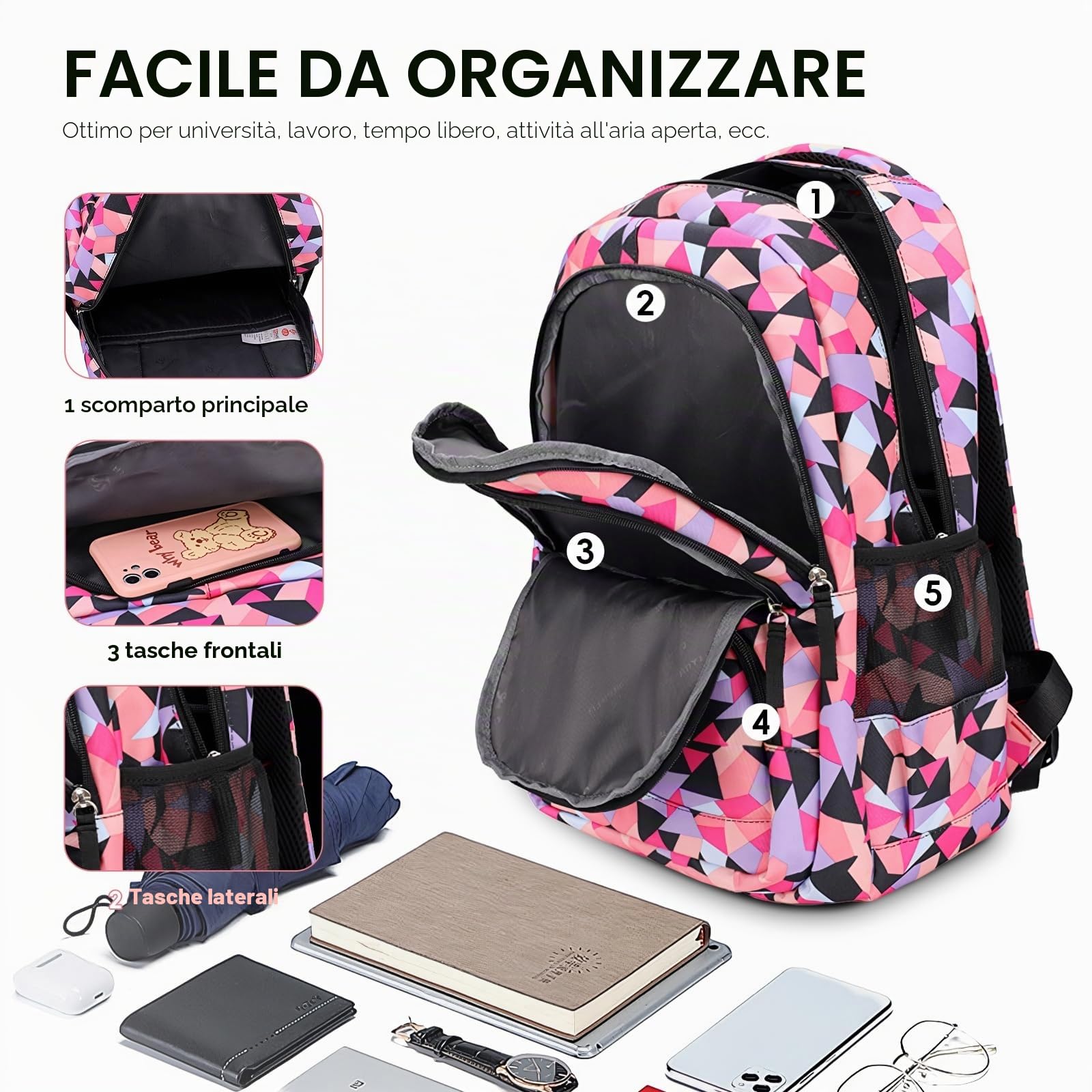 IvyH Bambini Zaino Borse Scuola per Ragazzi e Ragazze Bambini Borse Scuola Scuola Zaino Viaggio Campeggio Casual Zaino per Studenti Scuole Adulti