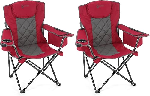ARROWHEAD OUTDOOR Silla plegable portátil de lujo para campamento con reposacabezas, portavasos y vidrio, enfriador de 6 latas, bolsa de transporte