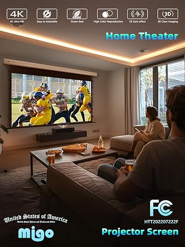 Miniatura 9 de MIGO Pantalla de proyector de 120 pulgadas, 2.0 ganancia 4K HD Tensión de pestaña Motorizada Parcial de Luz Ambiental Parcial, Montaje en ParedTecho