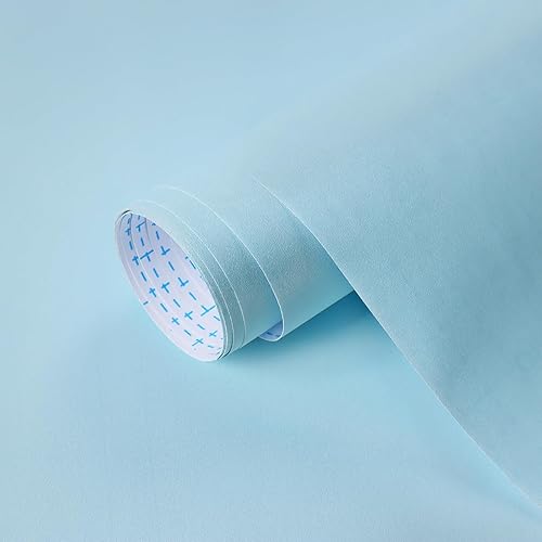 Vista 59 de HeloHo Papel tapiz de color azul claro sólido de 118 x 15.7 pulgadas, papel de pared con textura mate, autoadhesivo, extraíble, impermeable