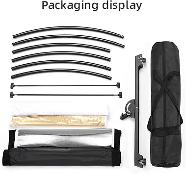 Curved Reflector, 71x24 Clamshell Light Reflector Kit with 4-in-1 Fabric (Silver/Gold/White/Black) & 28 Desktop Light Stand, Storage Bag, U-Shape Arclight for Portrait, Studio Photography