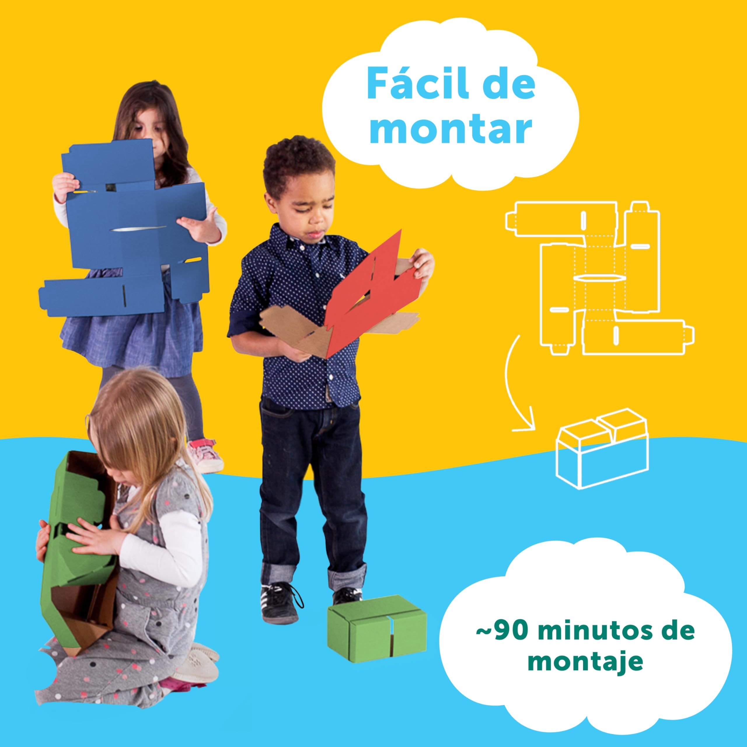 GIGI BLOKS Tamaño XXL 200 Ladrillos de Cartón Colores Encajables y Apilables | Robustos y Fáciles de Montar Grandes Bloques Construccion Niños | Kit Construcción Fuerte Niños | Juegos Educativos