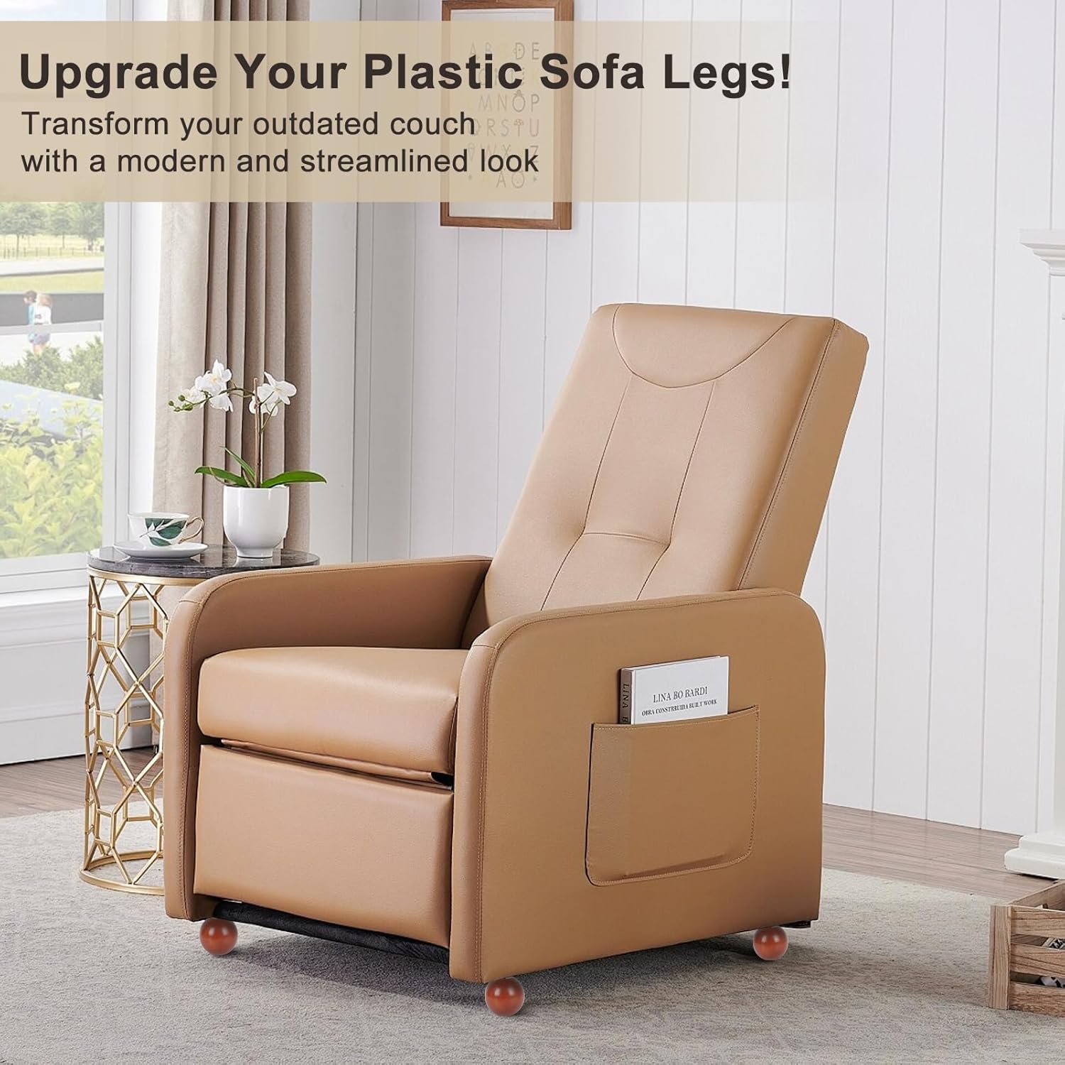 4 Inch Wooden Sofa Legs of 4 Wood Furniture Legs Couch Feet Wooden Round Sofa Furniture Replacement Sofa Legs Replacement for Sofa Couch Chair Cabinet Dresser Ottoman Bed Riser, 4 Pack